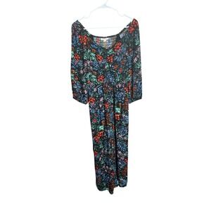Knox Rose Floral Jumpsuit Cropped Wide Leg XS Black Colorful Stretch